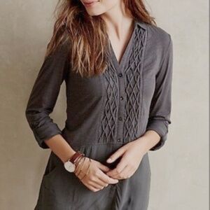 Anthropologie Meadow Rue Button Down Pucked Long Sleeve Blouse Size Large